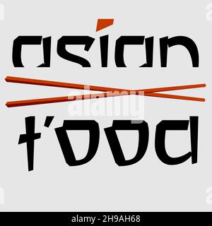 Abstract minimal lettering Logo Asian cuisine with chopsticks 1 Stock Vector