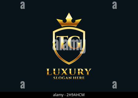 TG elegant luxury monogram logo or badge template with scrolls and royal crown - perfect for luxurious branding projects Stock Vector
