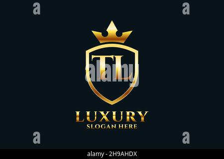 TL elegant luxury monogram logo or badge template with scrolls and royal crown - perfect for luxurious branding projects Stock Vector