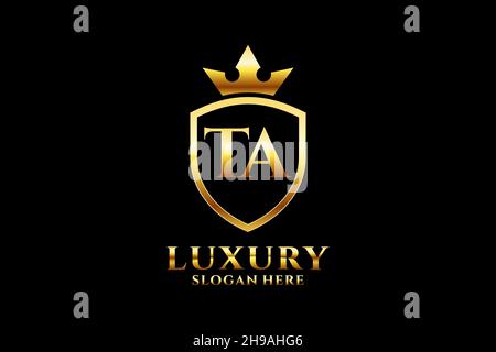 TA elegant luxury monogram logo or badge template with scrolls and royal crown - perfect for luxurious branding projects Stock Vector