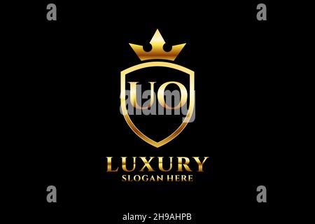 UO elegant luxury monogram logo or badge template with scrolls and royal crown - perfect for luxurious branding projects Stock Vector