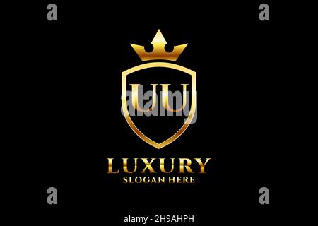 UU elegant luxury monogram logo or badge template with scrolls and royal crown - perfect for luxurious branding projects Stock Vector