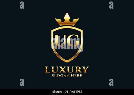 UG elegant luxury monogram logo or badge template with scrolls and royal crown - perfect for luxurious branding projects Stock Vector