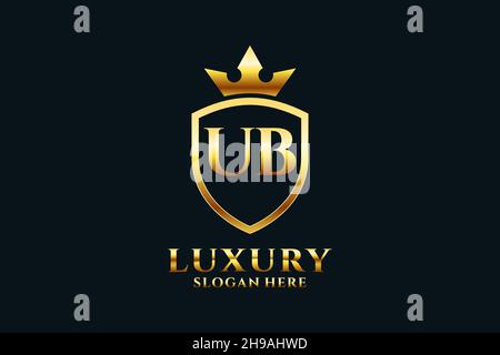 UB elegant luxury monogram logo or badge template with scrolls and royal crown - perfect for luxurious branding projects Stock Vector