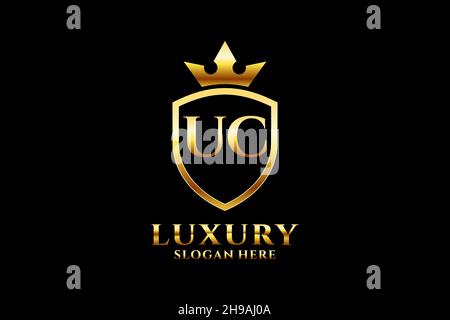 UC elegant luxury monogram logo or badge template with scrolls and royal crown - perfect for luxurious branding projects Stock Vector