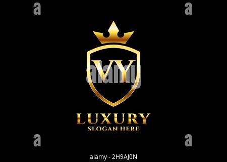 VY elegant luxury monogram logo or badge template with scrolls and royal crown - perfect for luxurious branding projects Stock Vector