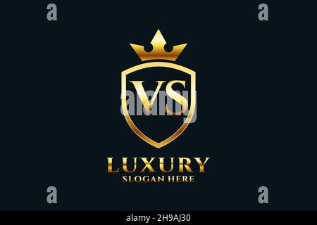 VS elegant luxury monogram logo or badge template with scrolls and royal crown - perfect for luxurious branding projects Stock Vector