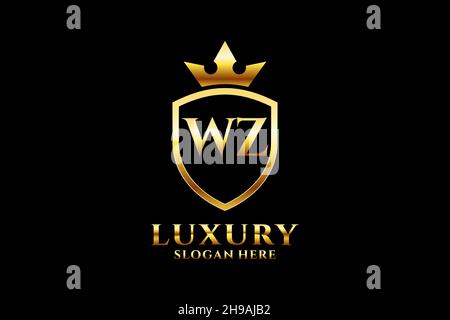 WZ elegant luxury monogram logo or badge template with scrolls and royal crown - perfect for luxurious branding projects Stock Vector