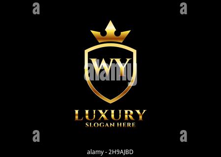 WY elegant luxury monogram logo or badge template with scrolls and royal crown - perfect for luxurious branding projects Stock Vector