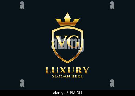 VG elegant luxury monogram logo or badge template with scrolls and royal crown - perfect for luxurious branding projects Stock Vector