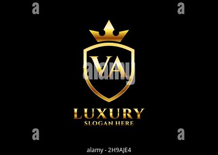 VA elegant luxury monogram logo or badge template with scrolls and royal crown - perfect for luxurious branding projects Stock Vector