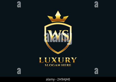 WS elegant luxury monogram logo or badge template with scrolls and royal crown - perfect for luxurious branding projects Stock Vector