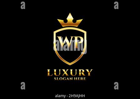 WP elegant luxury monogram logo or badge template with scrolls and royal crown - perfect for luxurious branding projects Stock Vector