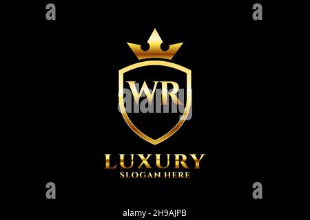 WR elegant luxury monogram logo or badge template with scrolls and royal crown - perfect for luxurious branding projects Stock Vector