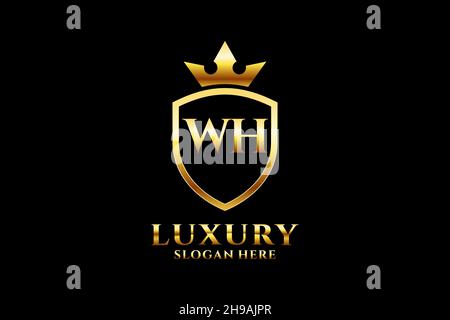 WH elegant luxury monogram logo or badge template with scrolls and royal crown - perfect for luxurious branding projects Stock Vector