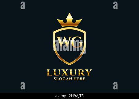 WG elegant luxury monogram logo or badge template with scrolls and royal crown - perfect for luxurious branding projects Stock Vector