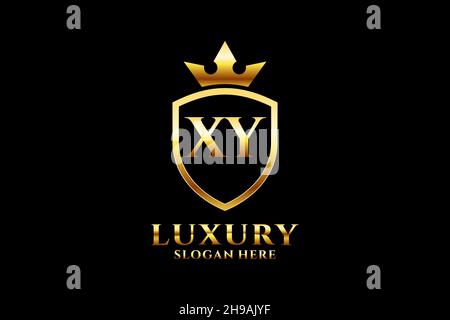 XY elegant luxury monogram logo or badge template with scrolls and royal crown - perfect for luxurious branding projects Stock Vector