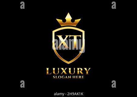 XT elegant luxury monogram logo or badge template with scrolls and royal crown - perfect for luxurious branding projects Stock Vector