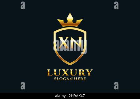 XN elegant luxury monogram logo or badge template with scrolls and royal crown - perfect for luxurious branding projects Stock Vector