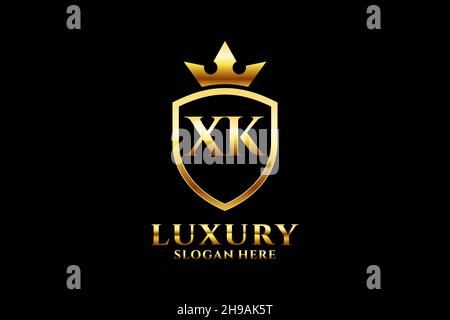 XK elegant luxury monogram logo or badge template with scrolls and royal crown - perfect for luxurious branding projects Stock Vector