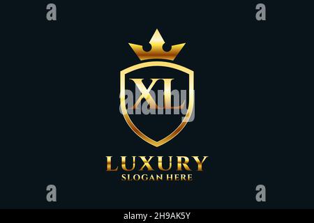 XL elegant luxury monogram logo or badge template with scrolls and royal crown - perfect for luxurious branding projects Stock Vector