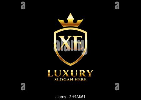XE elegant luxury monogram logo or badge template with scrolls and royal crown - perfect for luxurious branding projects Stock Vector