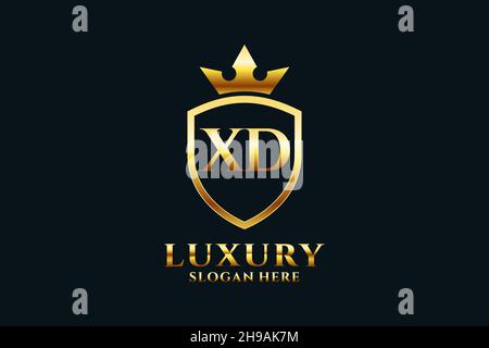 XD elegant luxury monogram logo or badge template with scrolls and royal crown - perfect for luxurious branding projects Stock Vector