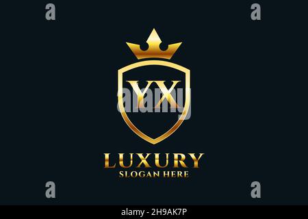 YX elegant luxury monogram logo or badge template with scrolls and royal crown - perfect for luxurious branding projects Stock Vector