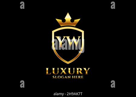 YW elegant luxury monogram logo or badge template with scrolls and royal crown - perfect for luxurious branding projects Stock Vector