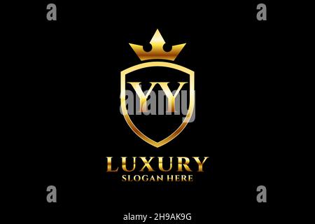 YY elegant luxury monogram logo or badge template with scrolls and royal crown - perfect for luxurious branding projects Stock Vector