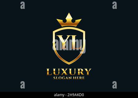 YL elegant luxury monogram logo or badge template with scrolls and royal crown - perfect for luxurious branding projects Stock Vector