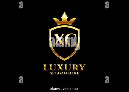 XC elegant luxury monogram logo or badge template with scrolls and royal crown - perfect for luxurious branding projects Stock Vector
