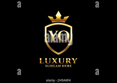 YO elegant luxury monogram logo or badge template with scrolls and royal crown - perfect for luxurious branding projects Stock Vector