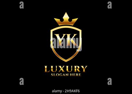 YK elegant luxury monogram logo or badge template with scrolls and royal crown - perfect for luxurious branding projects Stock Vector