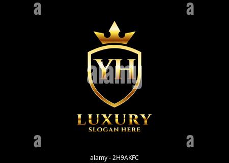 YH elegant luxury monogram logo or badge template with scrolls and royal crown - perfect for luxurious branding projects Stock Vector
