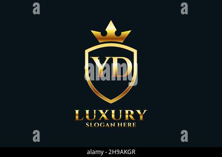 YD elegant luxury monogram logo or badge template with scrolls and royal crown - perfect for luxurious branding projects Stock Vector
