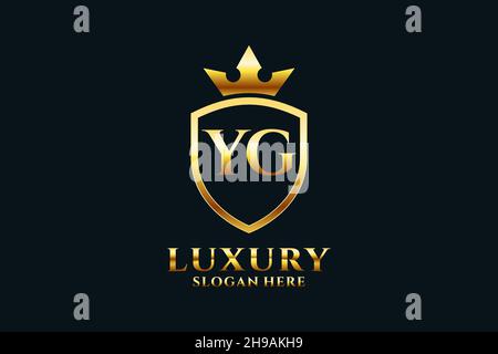 YG elegant luxury monogram logo or badge template with scrolls and royal crown - perfect for luxurious branding projects Stock Vector
