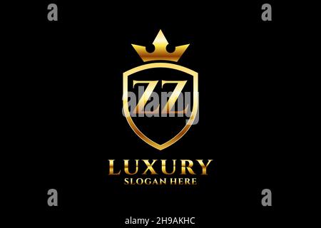 ZZ elegant luxury monogram logo or badge template with scrolls and royal crown - perfect for luxurious branding projects Stock Vector