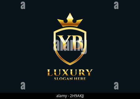 YB elegant luxury monogram logo or badge template with scrolls and royal crown - perfect for luxurious branding projects Stock Vector