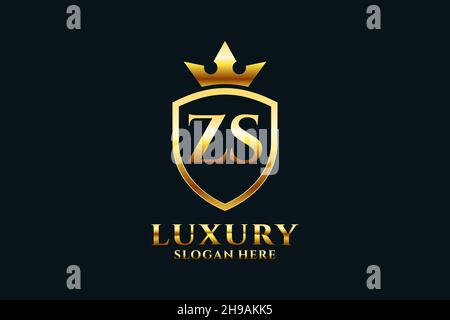 ZS elegant luxury monogram logo or badge template with scrolls and royal crown - perfect for luxurious branding projects Stock Vector