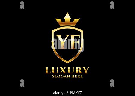 YF elegant luxury monogram logo or badge template with scrolls and royal crown - perfect for luxurious branding projects Stock Vector