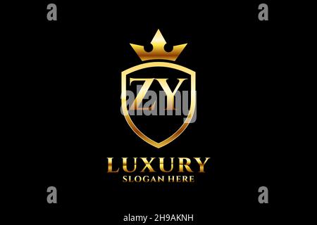 ZY elegant luxury monogram logo or badge template with scrolls and royal crown - perfect for luxurious branding projects Stock Vector