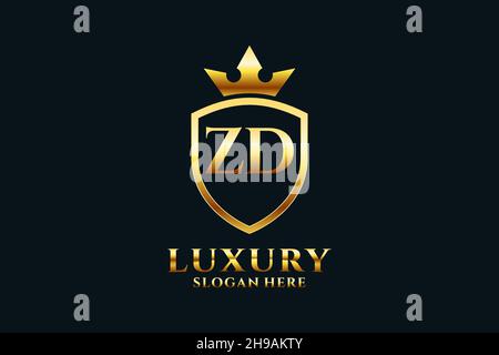 ZD elegant luxury monogram logo or badge template with scrolls and royal crown - perfect for luxurious branding projects Stock Vector