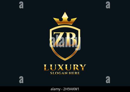 ZB elegant luxury monogram logo or badge template with scrolls and royal crown - perfect for luxurious branding projects Stock Vector