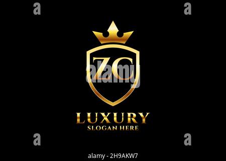 ZC elegant luxury monogram logo or badge template with scrolls and royal crown - perfect for luxurious branding projects Stock Vector