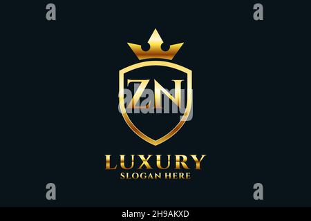 ZN elegant luxury monogram logo or badge template with scrolls and royal crown - perfect for luxurious branding projects Stock Vector