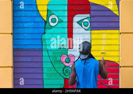 Painting  colorful mural on building, Valencia, Spain Stock Photo
