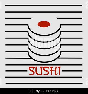 Abstract minimal Asian kitchen with sushi shape lines 1 Stock Vector