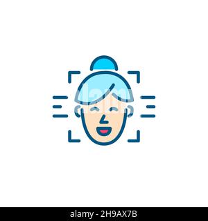 Face recognition artificial intelligence technology. Automatic authorization and id verification. Pixel perfect, editable stroke colorful icon Stock Vector