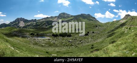 The mountain pass Sedlo is in the north of Montenegro. Fantastic green view of Saddle mountain, Durmitor massive, Montenegro Stock Photo